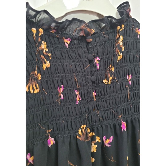 Madewell Crinkle Georgette Ruffle-Collar Smocked Blouse Fresia Floral Black - XS - Picture 5 of 5